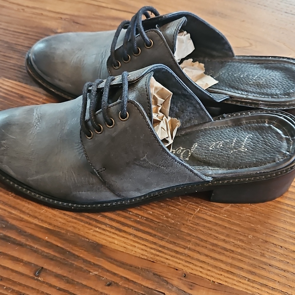 Free People Gray Leather Lace-Up Mule Clogs - Picture 3 of 5
